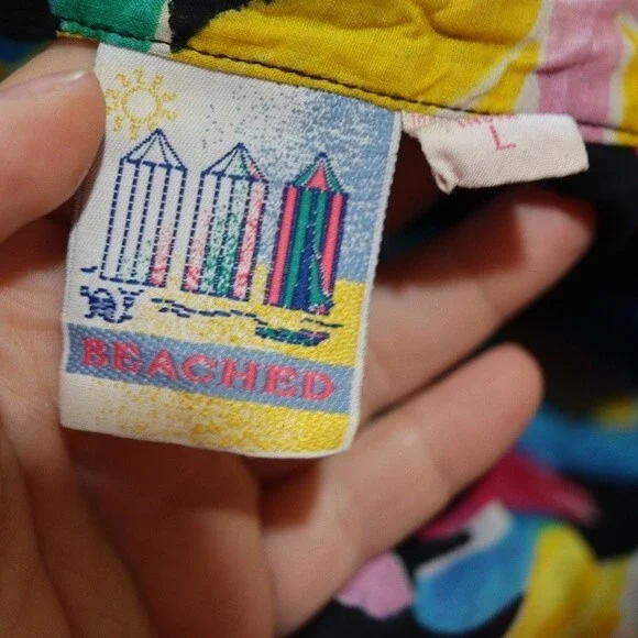 Vintage Beached Crazy Bright Funky Tropical Bold Floral Button Down Shirt LG - Picture 10 of 12